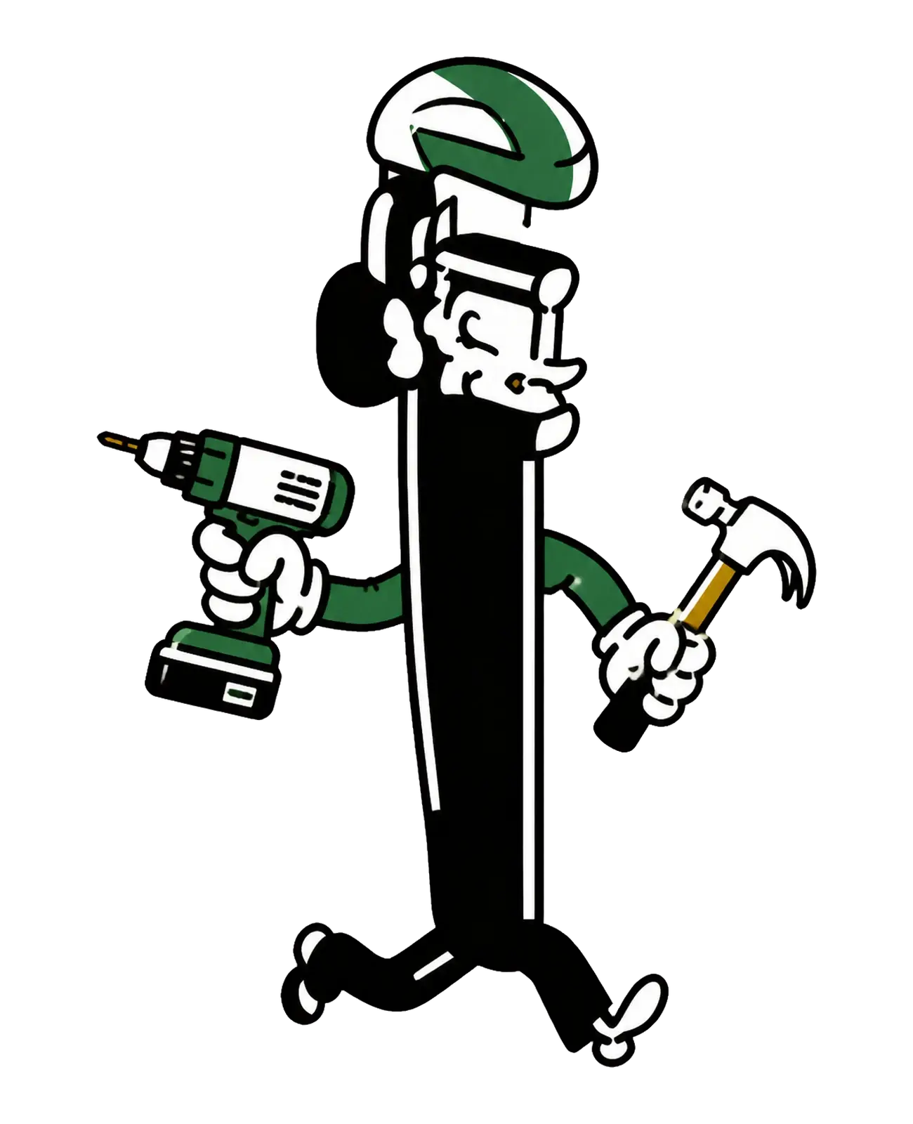 Pipewrench Man carrying a drill and hammer